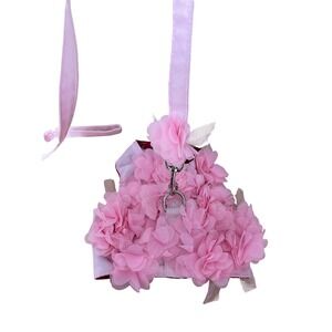 Pink 3D Floral Pet Harness and Leash Set Small Dog Cat Flower Vest Maroon Lining